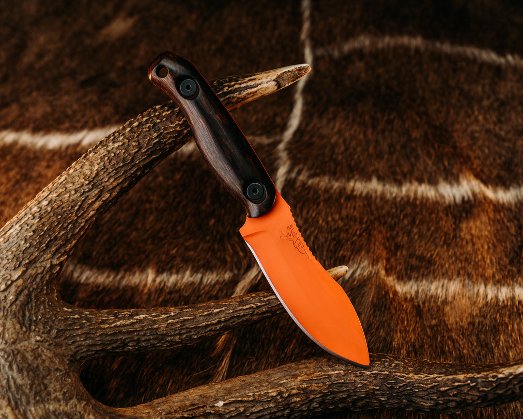 Skinner Jr- Desert Ironwood, Hunter Orange Cerakote, Brass Allen Bolts, Smooth Grip