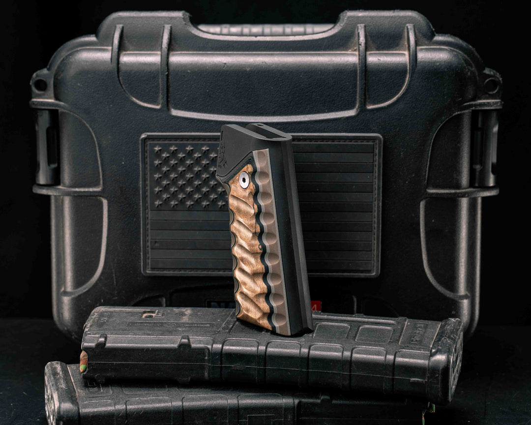 HFB x Kinetic AR Grip System - Layered Maple, Black G10, Grey G10 and Earth G10, Black Anodization, Snake Grip.