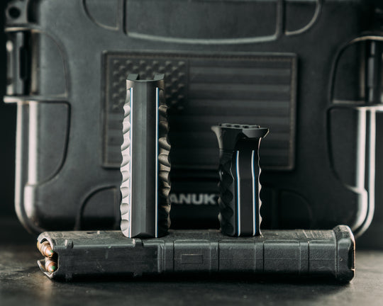 HFB x Kinetic AR Grip System SET - Black G10 w/ White & Blue G10 Liners, Armor Black Cerakote Frames, Snake Textured Grip
