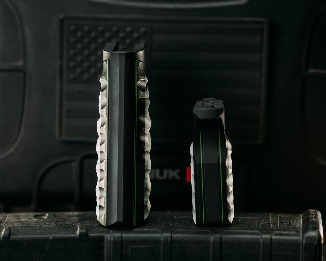 HFB x Kinetic AR Grip System SET - Black & White G10 w/ Toxic Green G10 Liners, Armor Black Cerakote Frames, Snake Textured Grip