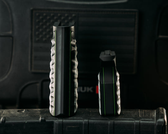 HFB x Kinetic AR Grip System SET - Black & White G10 w/ Toxic Green G10 Liners, Armor Black Cerakote Frames, Snake Textured Grip