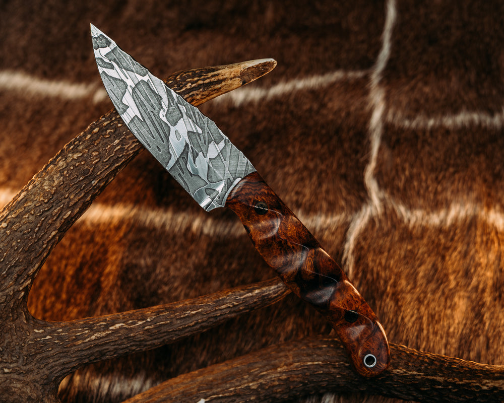 Crow Jr (Halloween 2025) - Desert Ironwood, Freddy Krueger Enamel Pin Inlay, Mosaic Pins, Aluminum Lanyard Pin, Textured Grip.