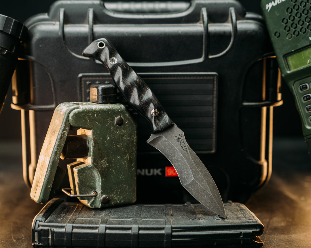 Extremis MK1- Gabon Ebony, Mosaic Pins, Brass Lanyard Pin, Textured Grip