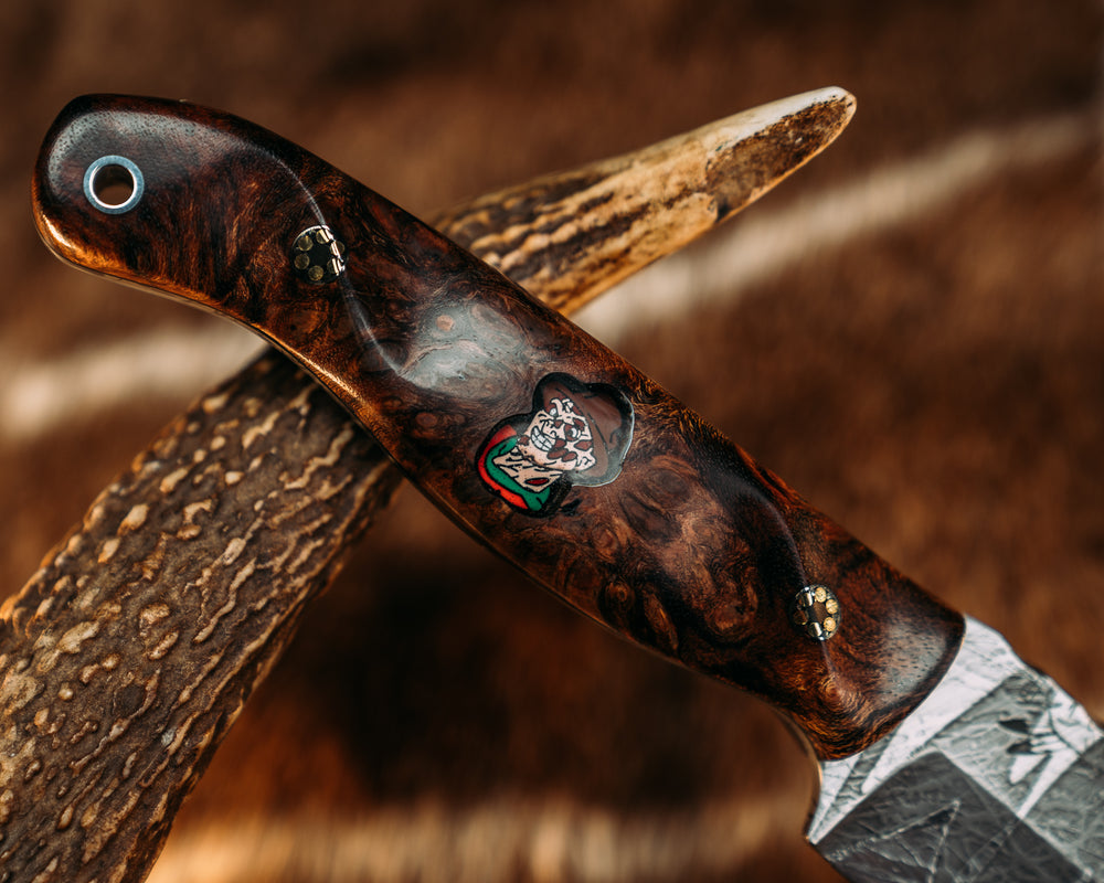 Crow Jr (Halloween 2025) - Redwood, Freddy Krueger Enamel Pin Inlay, Mosaic Pins, Aluminum Lanyard Pin, Contoured Grip.