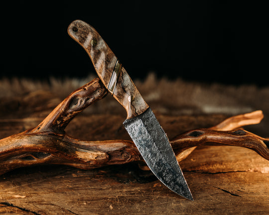 Crow Jr - Spalted Maple, Black & Coyote G10 Pin Striping, Brass split, Mosaic Pins, Brass Lanyard Pin, Textured Grip.
