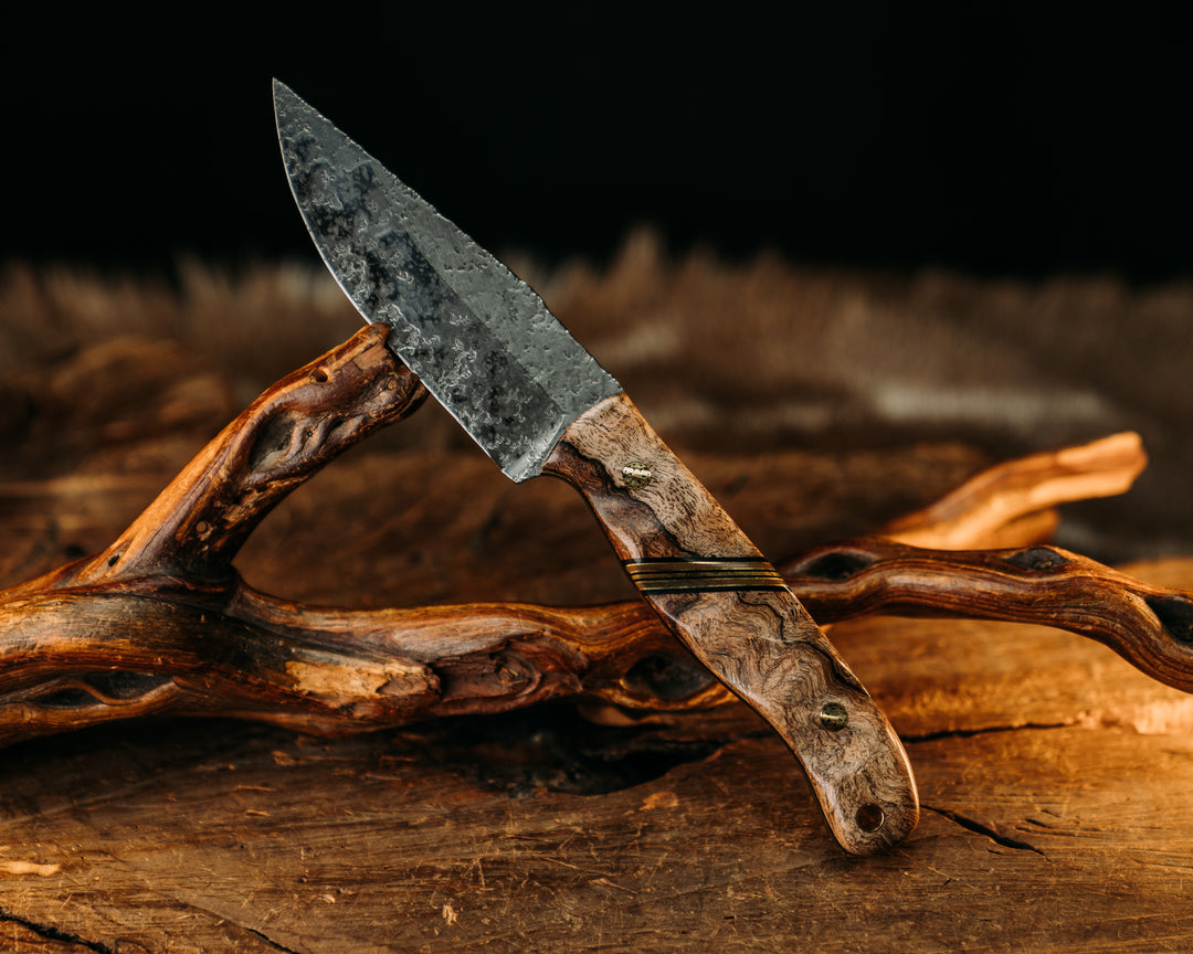 Crow Jr - Spalted Maple, Black & Coyote G10 Pin Striping, Brass split, Mosaic Pins, Brass Lanyard Pin, Textured Grip.