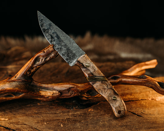 Crow Jr - Spalted Maple, Black & Coyote G10 Pin Striping, Brass split, Mosaic Pins, Brass Lanyard Pin, Textured Grip.