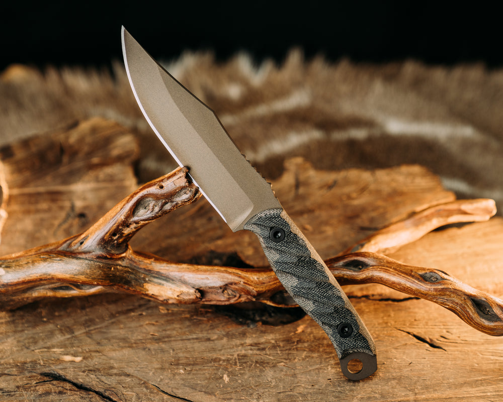Crow Scout - Black & OD Green Micarta, Midnight Bronze Cerakote, Allen Bolts, Textured Grip