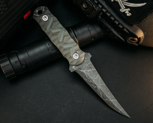 Combat Filet - Gray G10, Allen Bolts, Chaos Grip, splashed acid etch,
