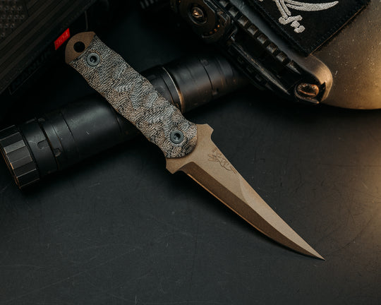 Combat Filet - Black Canvas Micarta, Midnight Bronze Cerakote, Allen Bolts, Chaos Grip