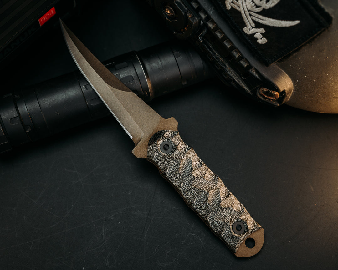 Combat Filet - Black Canvas Micarta, Midnight Bronze Cerakote, Allen Bolts, Chaos Grip