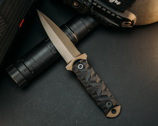 Combat Dagger - Black G10, Midnight Bronze Cerakote, Allen Bolts, Chaos Grip.