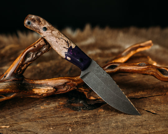 Crow Jr - Purple Resin Maple Burl, CF Pins, CF Lanyard Pin, Smooth Grip.