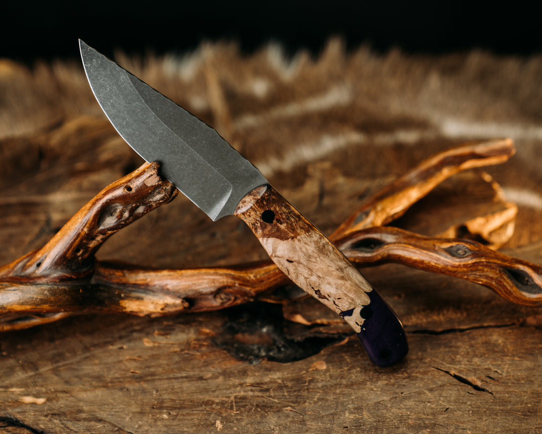 Crow Jr - Purple Resin Maple Burl, CF Pins, CF Lanyard Pin, Smooth Grip.