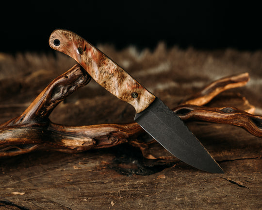 Crow Jr - Natural Buckeye Burl, Mosaic Pins, CF Pins, Textured Grip.