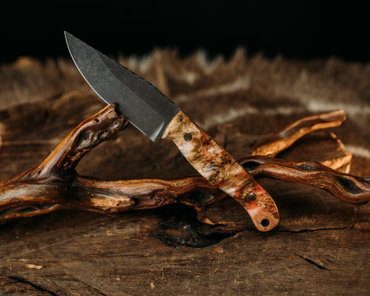 Crow Jr - Natural Buckeye Burl, Mosaic Pins, CF Pins, Textured Grip.