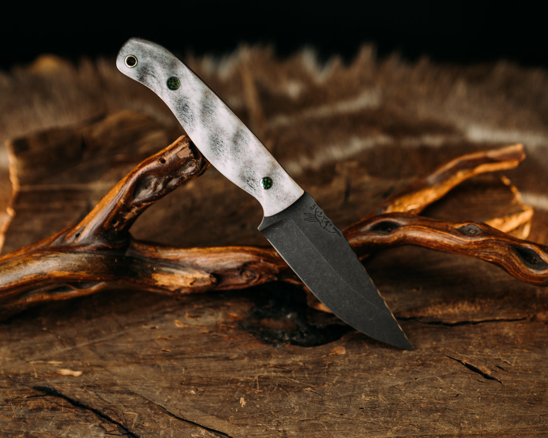 Crow Jr - Elk Antler, Mosaic Pins, Brass Lanyard Pin, Textured Grip.