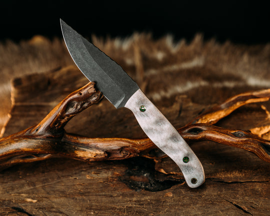 Crow Jr - Elk Antler, Mosaic Pins, Brass Lanyard Pin, Textured Grip.