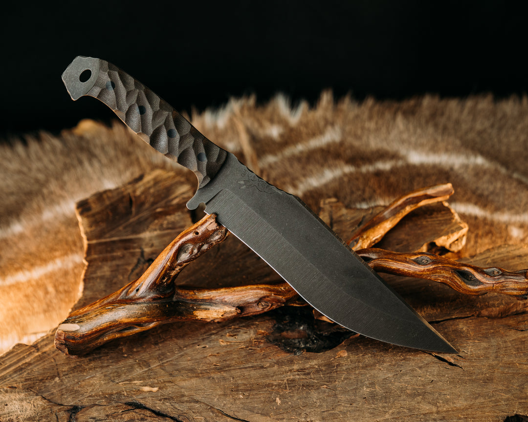 American Bowie - Brown Canvas Micarta, CF Pins, Textured Grip