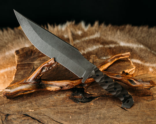 American Bowie - Brown Canvas Micarta, CF Pins, Textured Grip