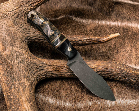 Skinner Jr- African Blackwood, Black G10, Coyote G10, Brass and Black G10 Pin Striping, Zircon Split, Gold Dark Matter Carbon, Mosaic Pins, Brass Lanyard Pin, Textured Grip