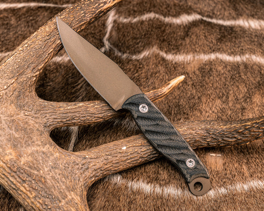 Crow Jr - Black Canvas Micarta, Midnight Bronze Cerakote, Ti Torx Bolts, Textured Grip