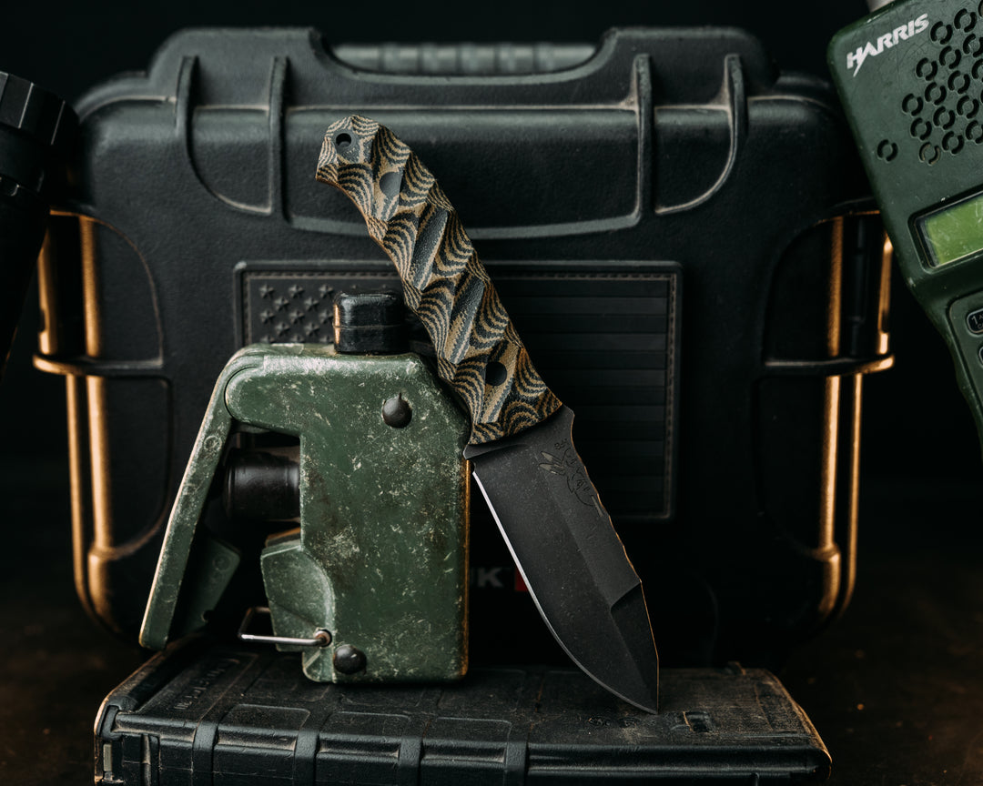 Disaster Cub Gen 3 - Black & Tan Canvas Micarta, CF Pins, Textured Grip.