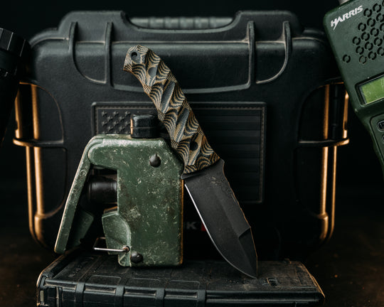 Disaster Cub Gen 3 - Black & Tan Canvas Micarta, CF Pins, Textured Grip.