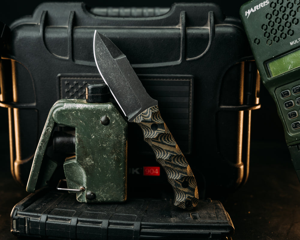Disaster Cub Gen 3 - Black & Tan Canvas Micarta, CF Pins, Textured Grip.