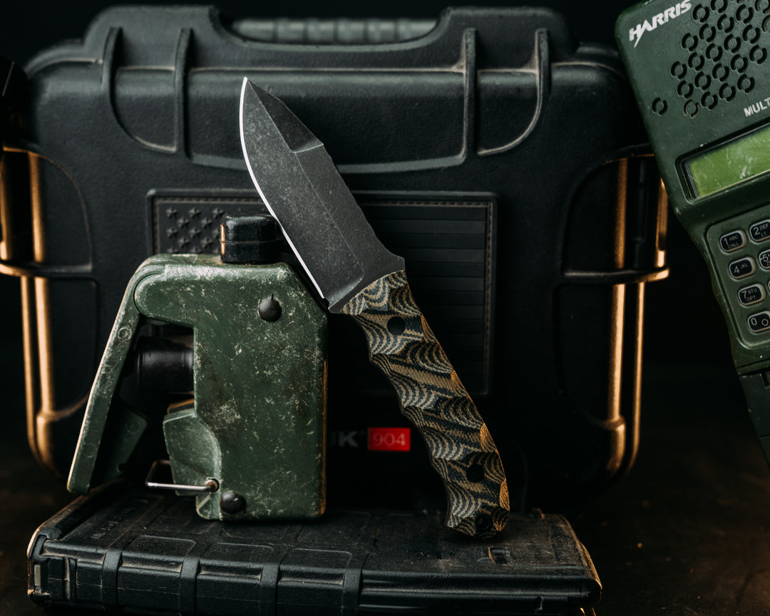 Disaster Cub Gen 3 - Black & Tan Canvas Micarta, CF Pins, Textured Grip.
