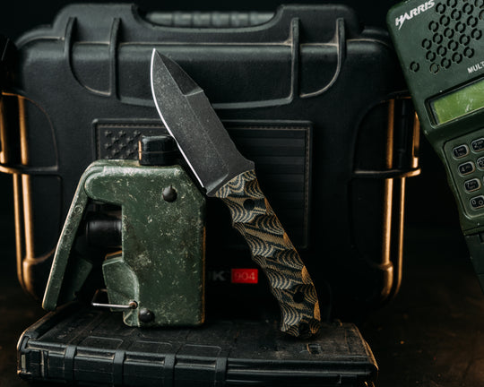 Disaster Cub Gen 3 - Black & Tan Canvas Micarta, CF Pins, Textured Grip.
