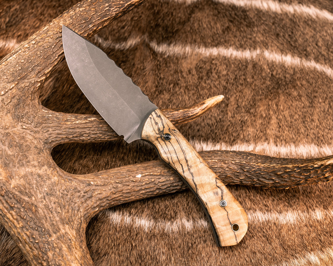 Modified Cavner- Spalted Curly Maple, Mosaic Pins, Brass Lanyard Pin, Textured Grip