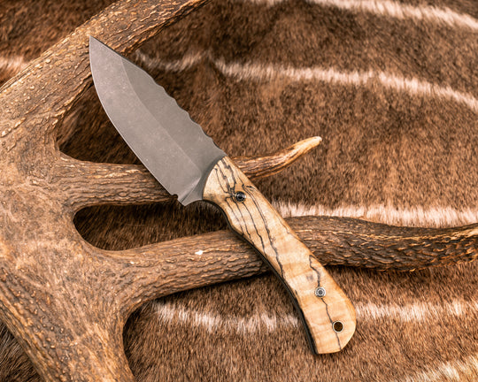 Modified Cavner- Spalted Curly Maple, Mosaic Pins, Brass Lanyard Pin, Textured Grip