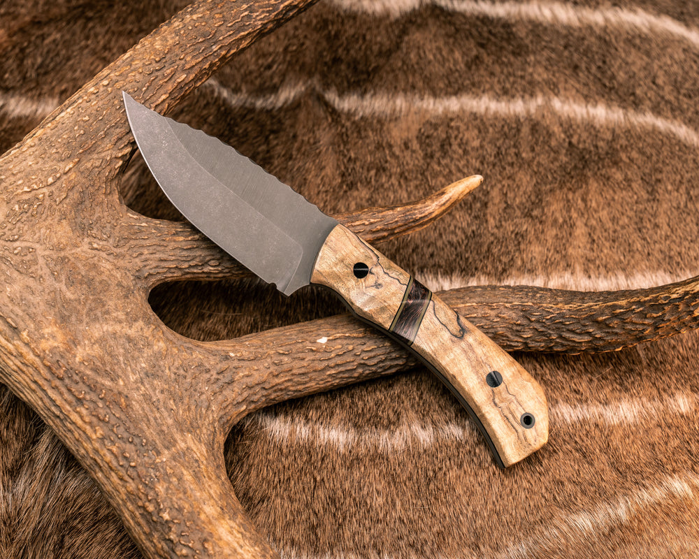 Modified Cavner- Spalted Curly Maple, Black G10 and OD Green G10 Pin Striping, Copper Dark Matter Carbon Split, CF Pins, CF Lanyard Pin, Textued Grip