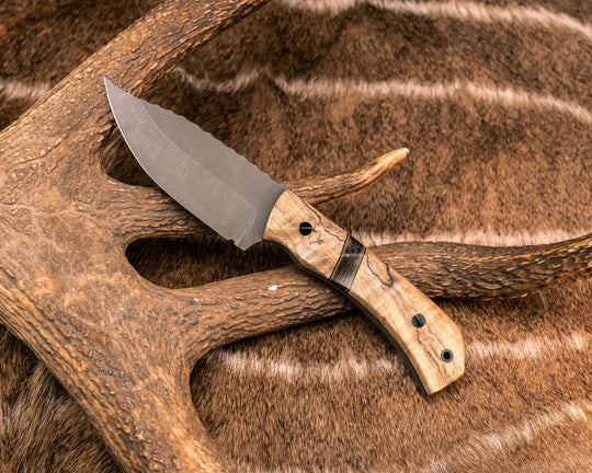 Modified Cavner- Spalted Curly Maple, Black G10 and OD Green G10 Pin Striping, Copper Dark Matter Carbon Split, CF Pins, CF Lanyard Pin, Textued Grip