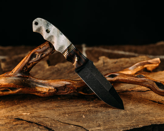 Disaster Jr Gen 3 - Desert Ironwood, Black, Green & Orange G10 w/ Brass Splits, Elk Antler, Mosaic Pins, Brass Lanyard Pins, Textured Grip.