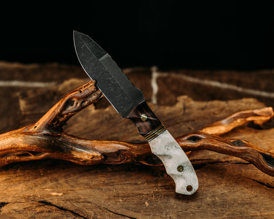 Disaster Jr Gen 3 - Desert Ironwood, Black, Green & Orange G10 w/ Brass Splits, Elk Antler, Mosaic Pins, Brass Lanyard Pins, Textured Grip.