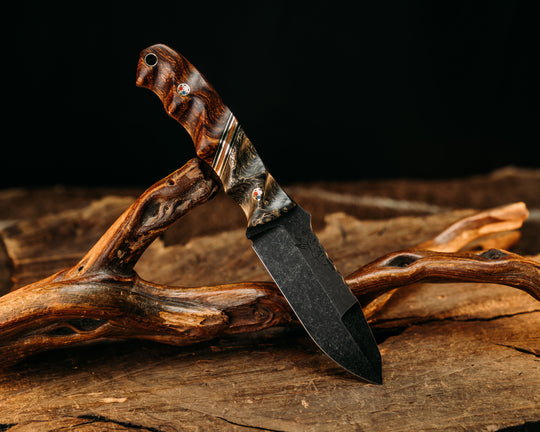 Disaster Jr Gen 3 - Gold Dark Matter Carbon, Black G10 & Brass Pin Striping, Natural Jute Micarta Split, Desert Ironwood, Patriot Mosaic Pins, Textured Grip.