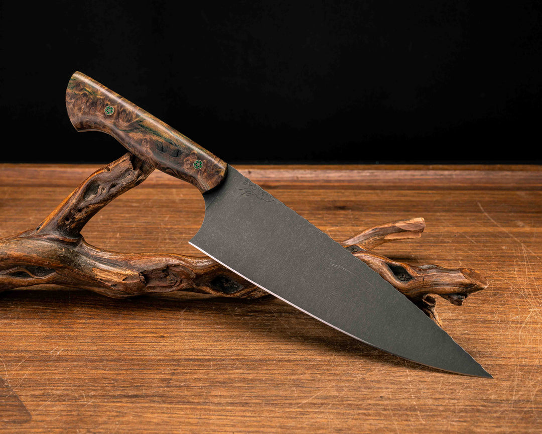 Chef Blade- Dyed Redwood, Mosaic Pins, Smooth Grip