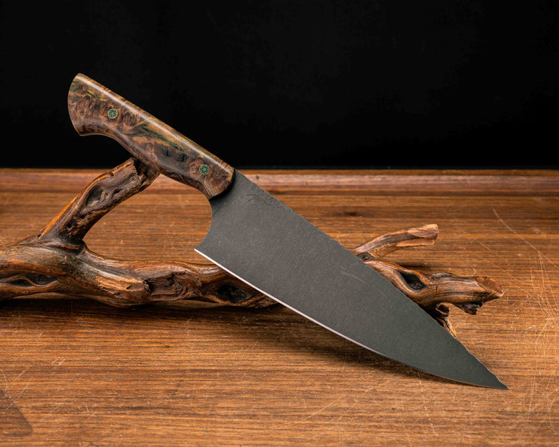 Chef Blade- Dyed Redwood, Mosaic Pins, Smooth Grip