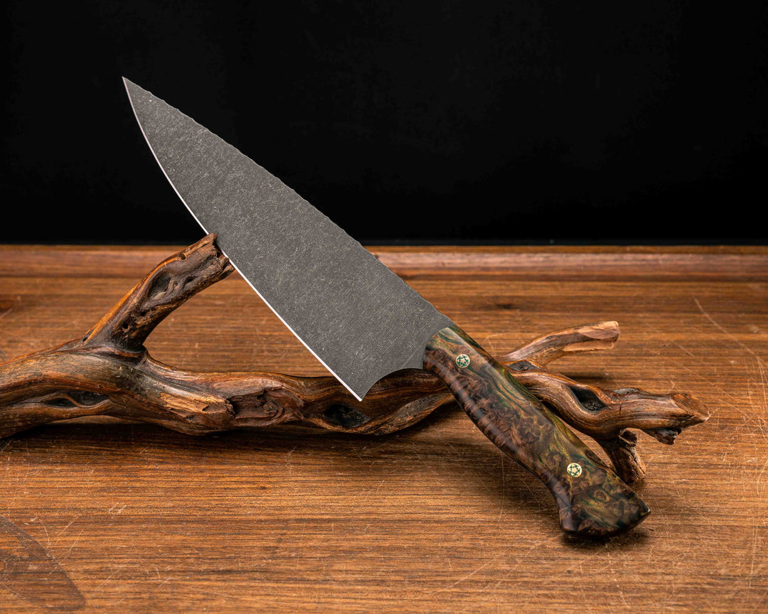 Chef Blade- Dyed Redwood, Mosaic Pins, Smooth Grip