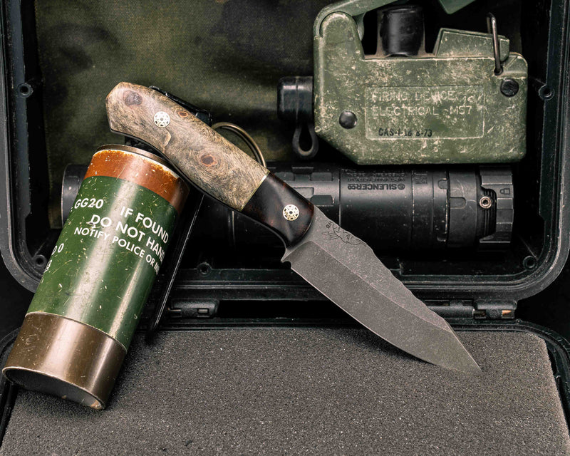 Field Knife Jr- Desert Ironwood, Brass Split, Buckeye Burl, Mosaic Pins, Smooth Grip