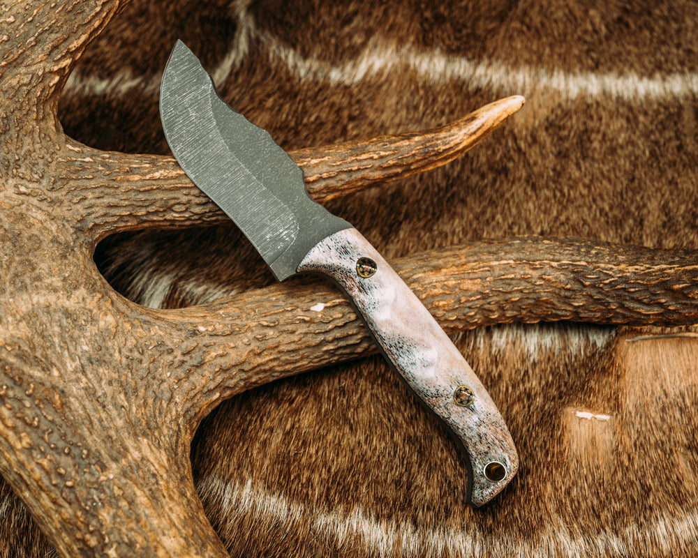 Skinner JR- CO Elk Antler, Mosaic Pins, Brass Lanyard Pin, Textured Grip