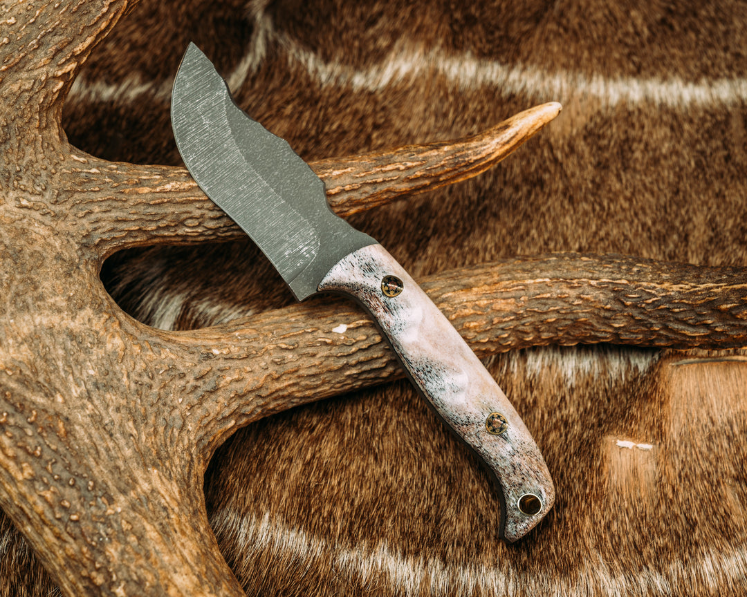 Skinner JR- CO Elk Antler, Mosaic Pins, Brass Lanyard Pin, Textured Grip