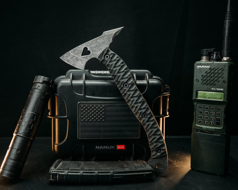 Bleeding Heart Hawk - Black Canvas Micarta, Heart Cutout, Allen Bolts, Textured Grip