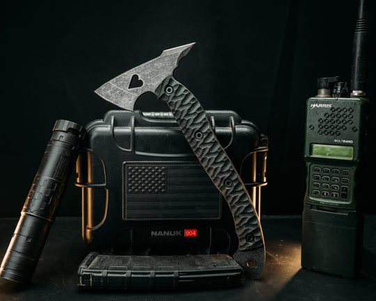 Bleeding Heart Hawk - Black Canvas Micarta, Heart Cutout, Allen Bolts, Textured Grip