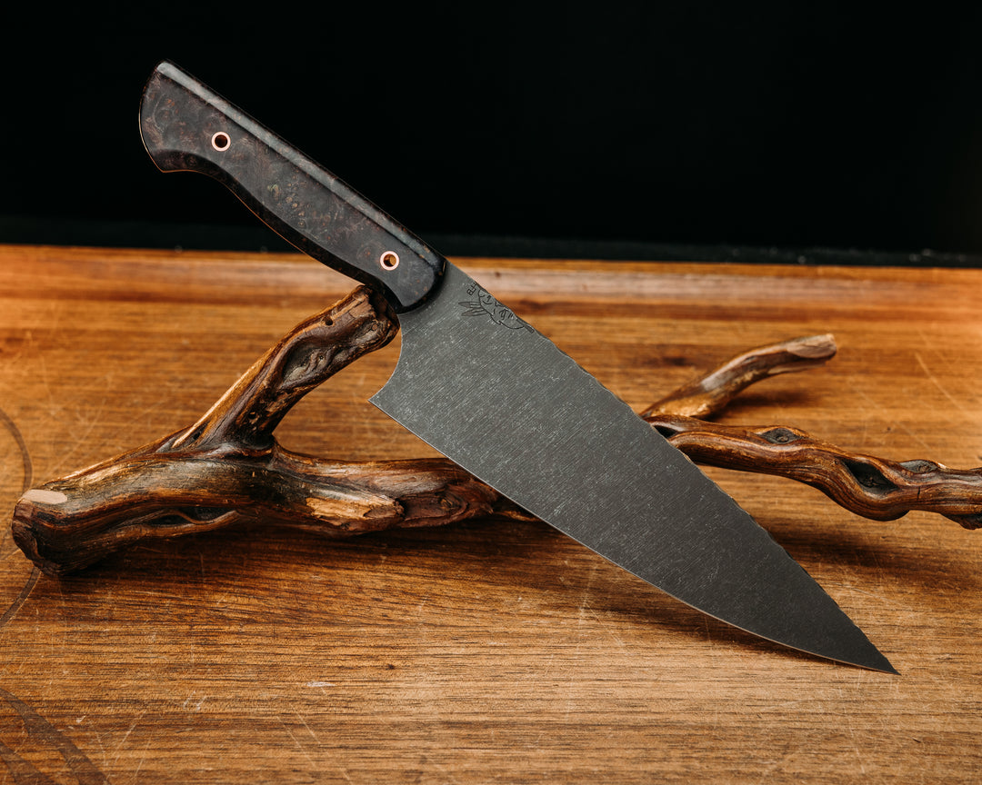 Chef Blade- Dyed Black Ash, Copper Hollow Pins, Smooth Grip