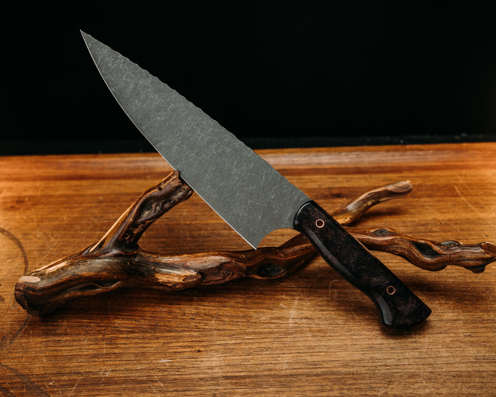 Chef Blade- Dyed Black Ash, Copper Hollow Pins, Smooth Grip