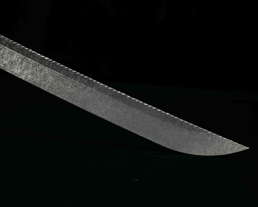Wakasashi Short Sword- Carbon Fiber, Black G10, Brass, Orange G10 and Blue G10 Pin Striping, Tiffany Blue G10 Split, Box Elder and Chaotic Artworks UV Resin, Mosaic Pins, Smooth Grip