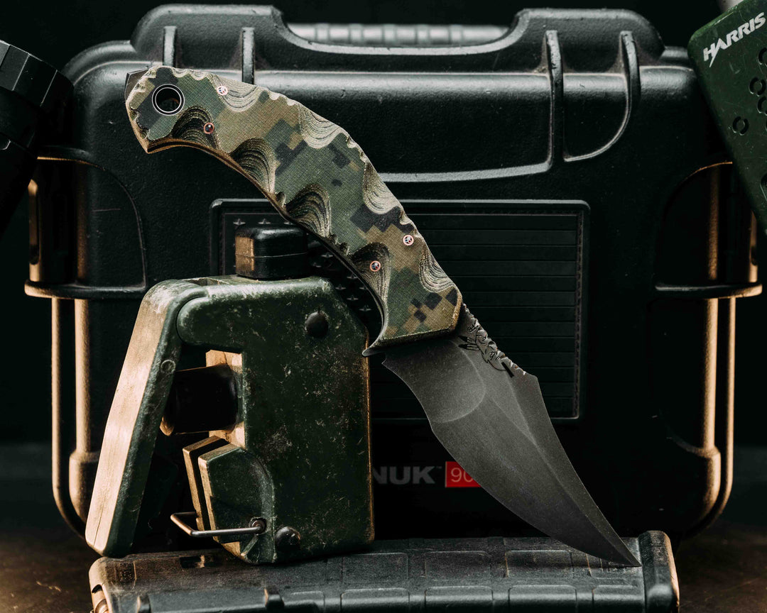 War Pig- HFB X Dire Pacific- Crye Precision AOR 2 Cammie Micarta, Textured Grip